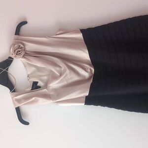 Dress barn two-tone formal dress with flower (champagne/black)